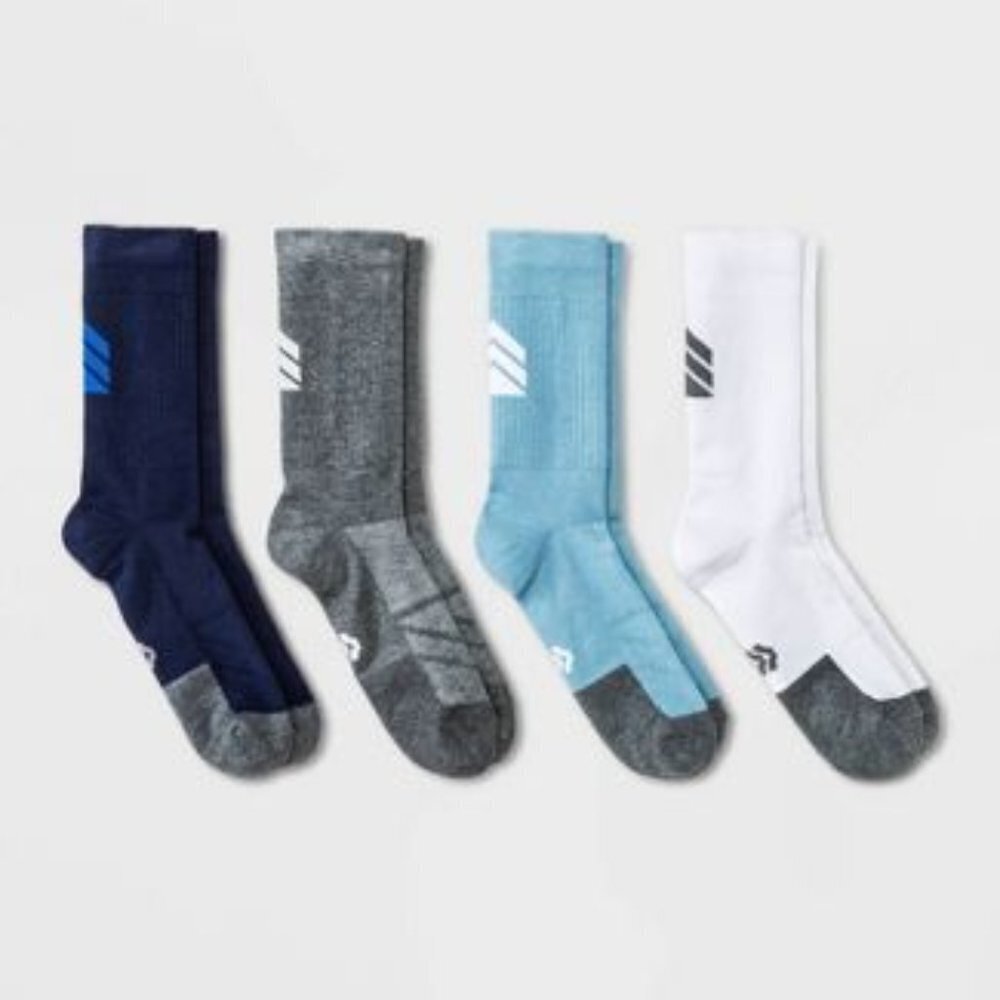 NWT Men 4-Pk Crew Socks in Shades of Blue Gray & White